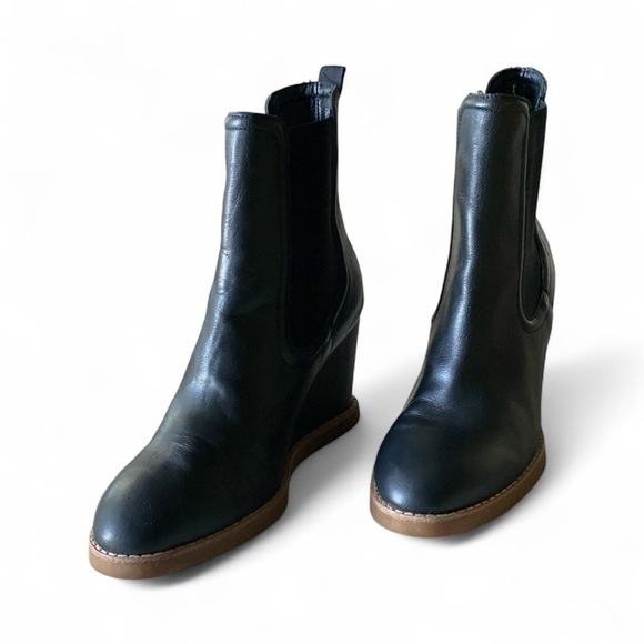 ANTHROPOLOGIE Splendid Wynn Black Leather Wedge Boots Size 7.5M Gothic Goth - Picture 6 of 16